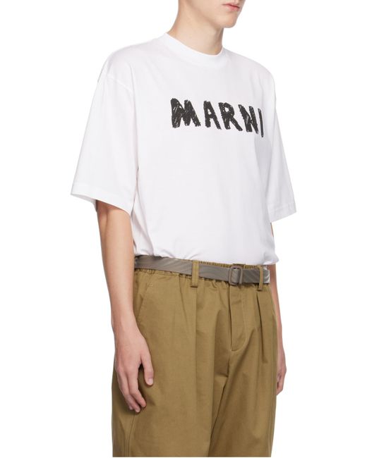 Marni White Logo Printed Crewneck T-Shirt for men