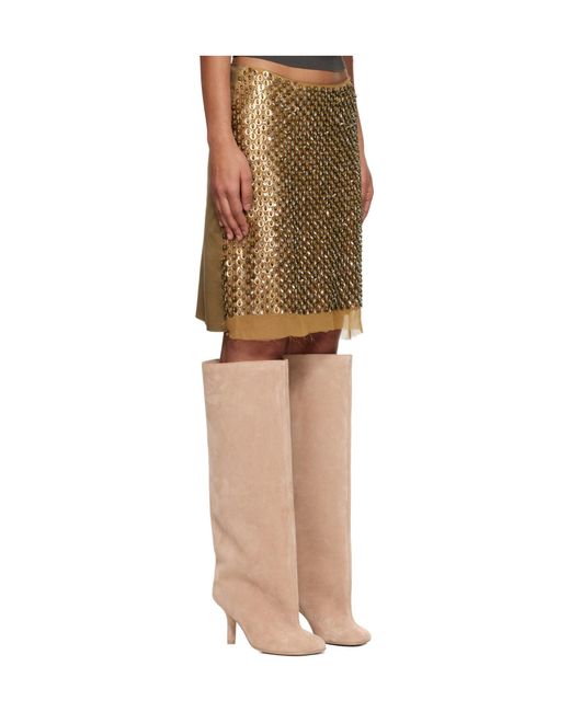 Edward Cuming Natural Hand-Emroidered Sequined Midi Skirt