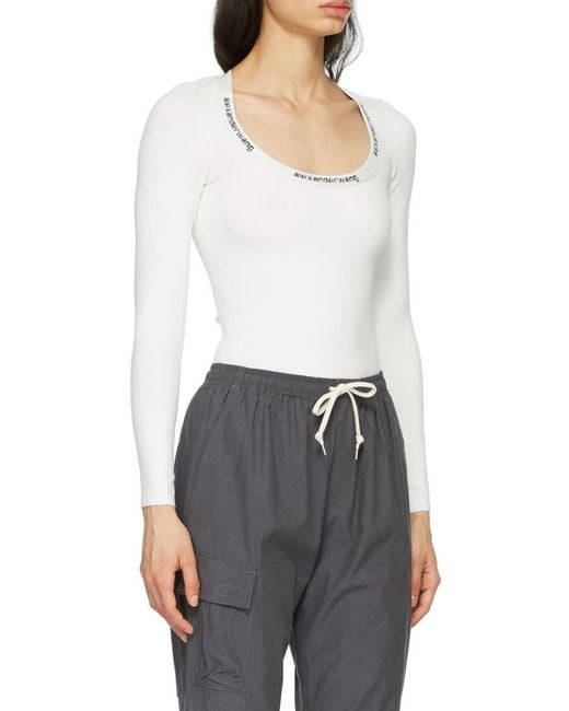 Alexander Wang White Logo-Print Long-Sleeved Top