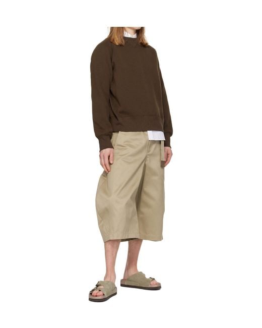 Sacai Brown Crew Neck Pullover Sweatshirt for men