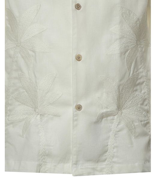 Eleventy White Embroidered Short-Sleeve Shirt for men