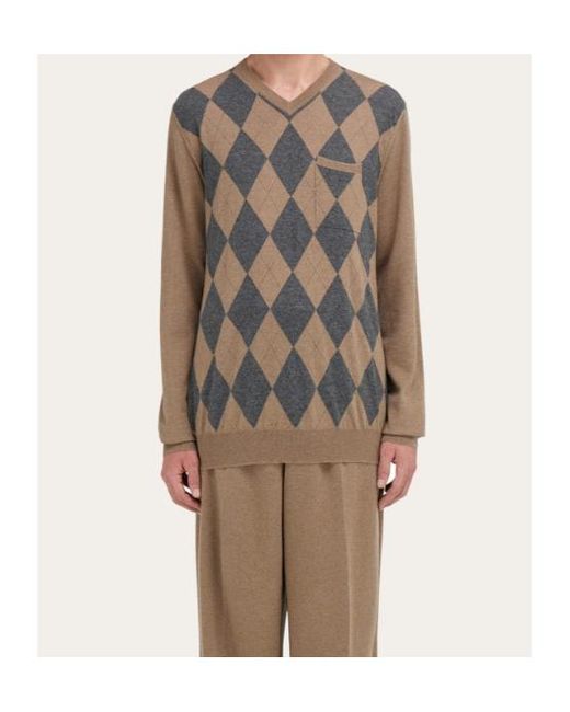Ferragamo Brown Ferragamo V-Neck Jumper for men