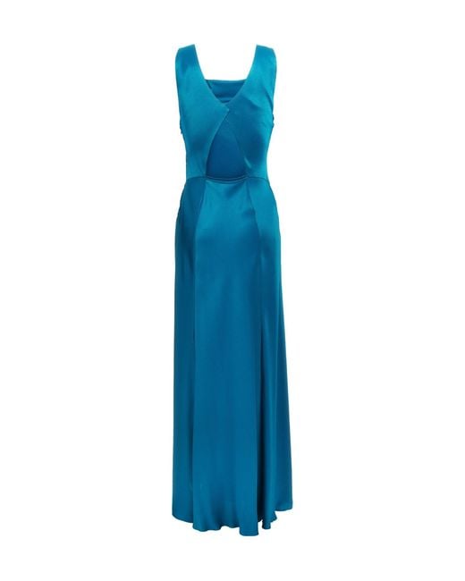 Alberta Ferretti Blue Cut Out Cocktail Satin Dress