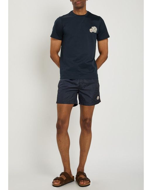 Moncler Blue Cotton Crew Neck T-Shirt for men