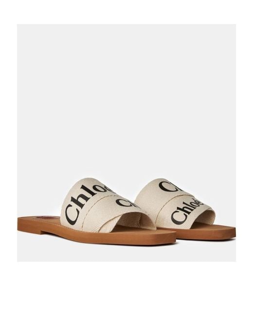 Chloé White Logo Slippers