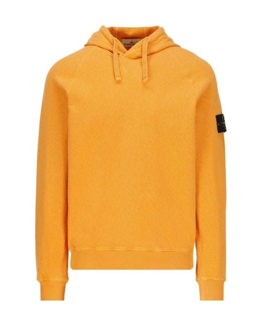 Stone Island Orange Compass-Patch Cotton Hoodie for men