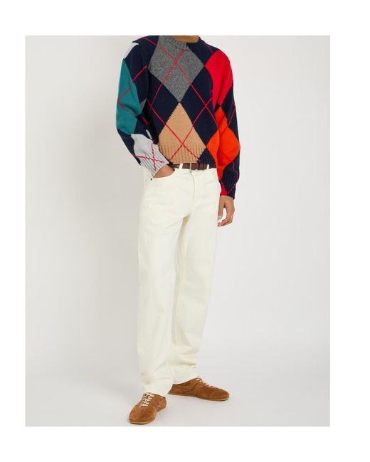 J.W. Anderson Blue Pringle Diamond Pattern Crew Neck Wool Knit Sweater for men