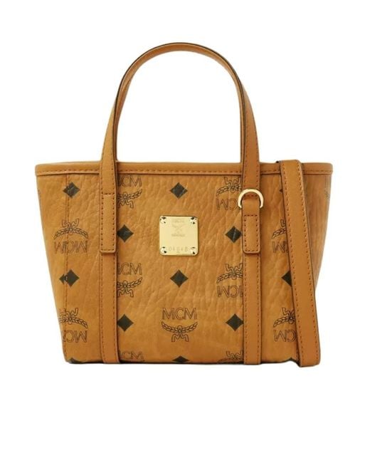 MCM Brown Logo Printed Tote Bag