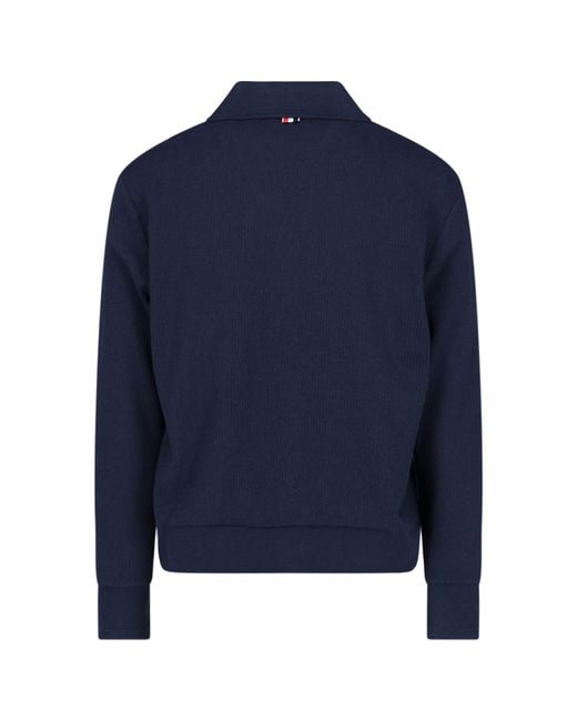 Thom Browne Blue Logo Patch Cardigan for men