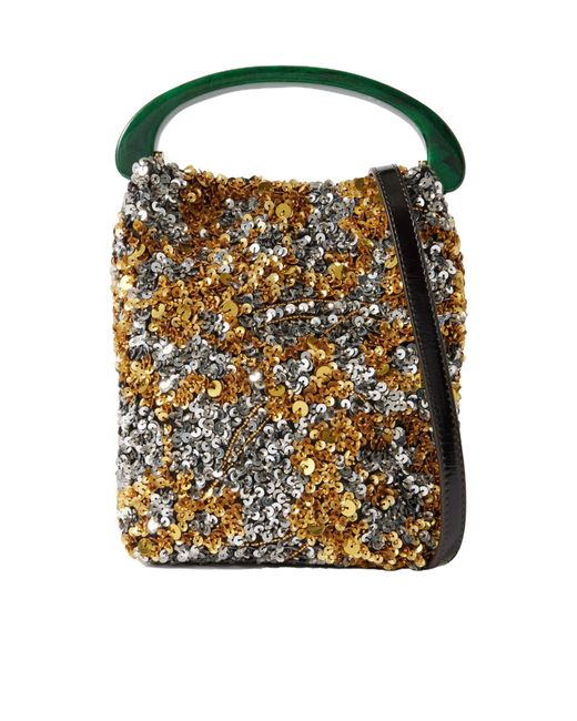 Dries Van Noten Black Embellished Satin-Crepe Shoulder Bag