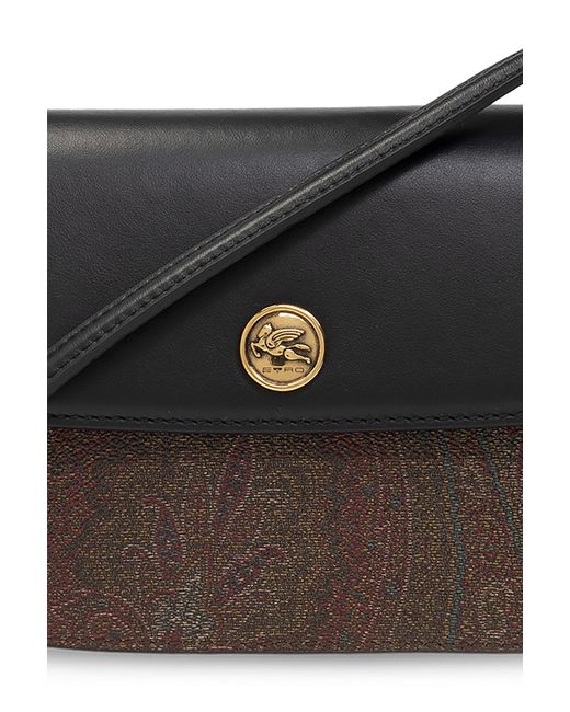 Etro Black Essential Jacquard Foldover Top Crossbody Bag