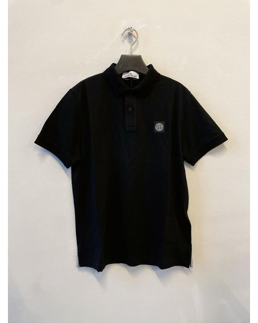 Stone Island Black Slim Fit Short-Sleeved Polo Shirt for men