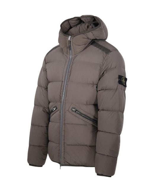 Stone Island Gray Padded Hooded Puffer Jacket for men