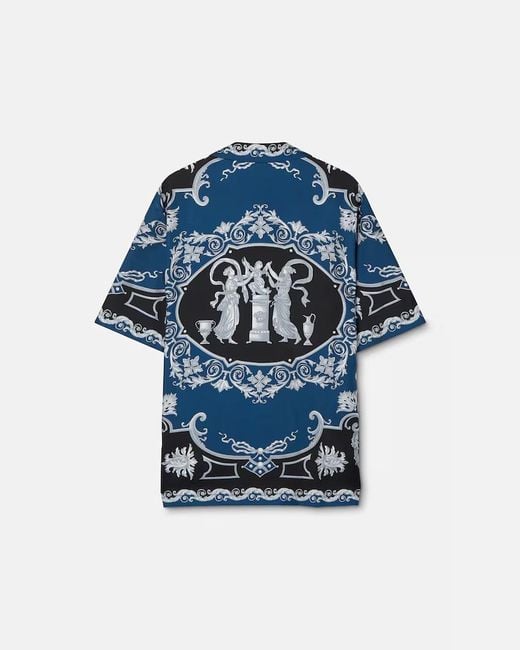Versace Blue Pattern-Printed Short-Sleeved Shirt for men