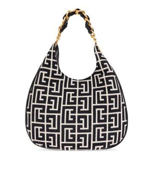 Balmain Black 1945 Soft Hobo Large Monogrammed Jacquard Tote Bag