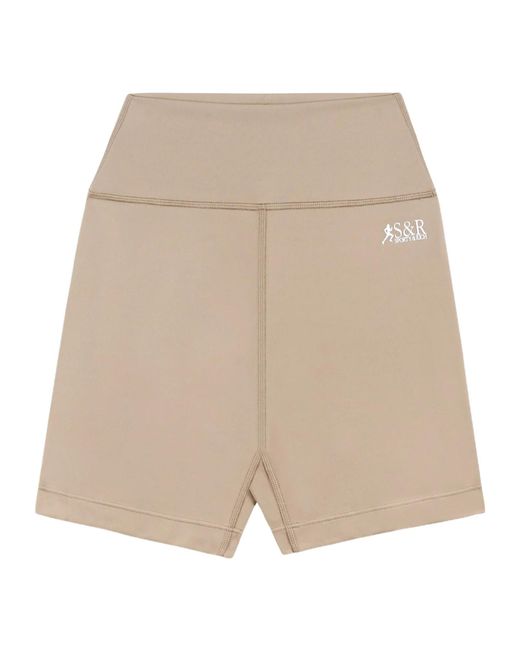 Sporty & Rich Natural High-Waisted Logo Detailed Shorts
