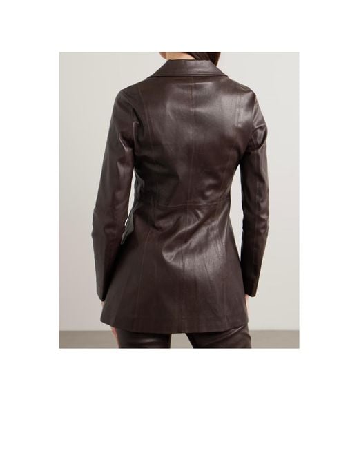 Nour Hammour Brown Long-Sleeved Leather Jacket