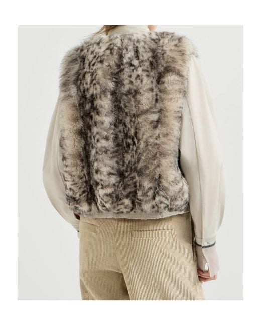 Brunello Cucinelli Natural Lynx-Effect Shearling Reversible Vest