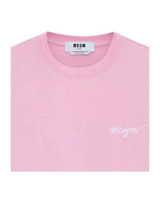 MSGM Pink Short Sleeve Crewneck T-Shirt