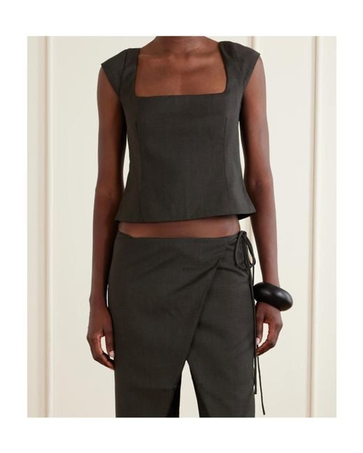 St. Agni Black Short-Sleeved Square Neck Top