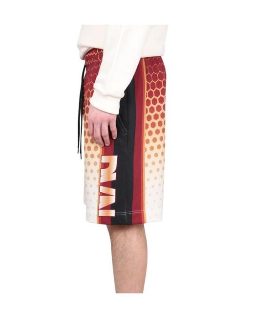 Dries Van Noten Red Logo Printed Drawstring Bermuda Shorts for men