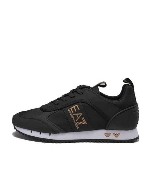 EA7 Black Logo-Print Low-Top Sneakers for men