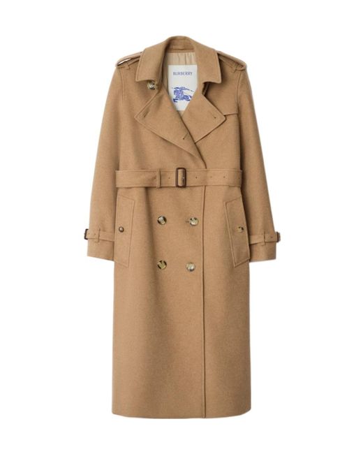 Burberry Natural Collared Buckled Button-Up Trench Coat