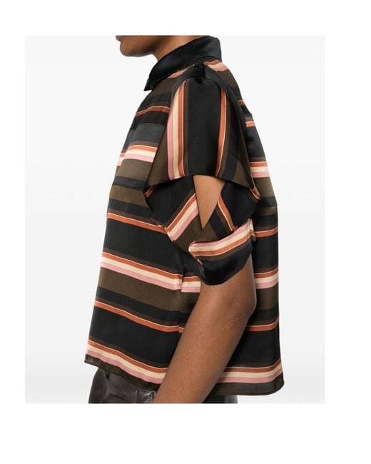 Sacai Black Short Sleeve Striped Polo Shirt