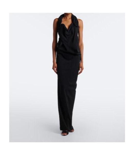 Magda Butrym Black Floral-Appliqué Wool-Blend Gown