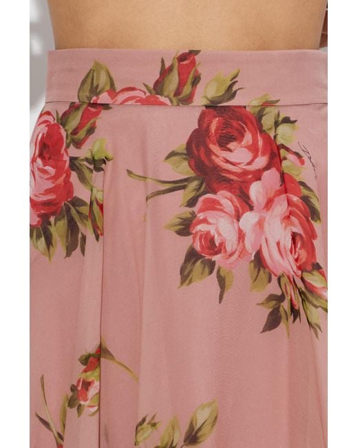 Dolce & Gabbana Pink Floral Printed Midi Skirt