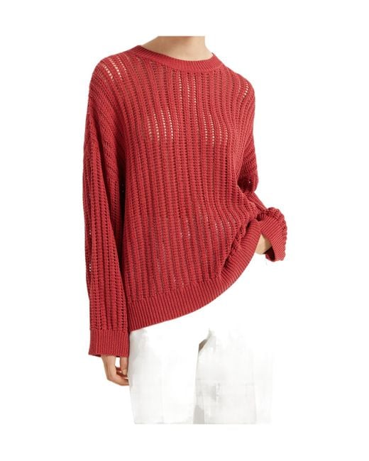 Brunello Cucinelli Red Open-Knit Sweaterv