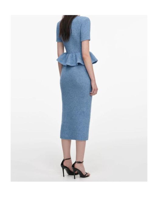 Self-Portrait Blue Peplum Knitted Midi Resses