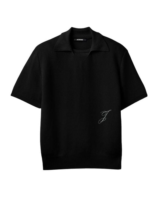 Jacquemus Black Short-Sleeved Knit Polo Shirt for men