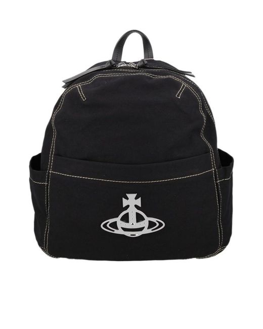 Vivienne Westwood Black Contrast Stitch Logo Backpack