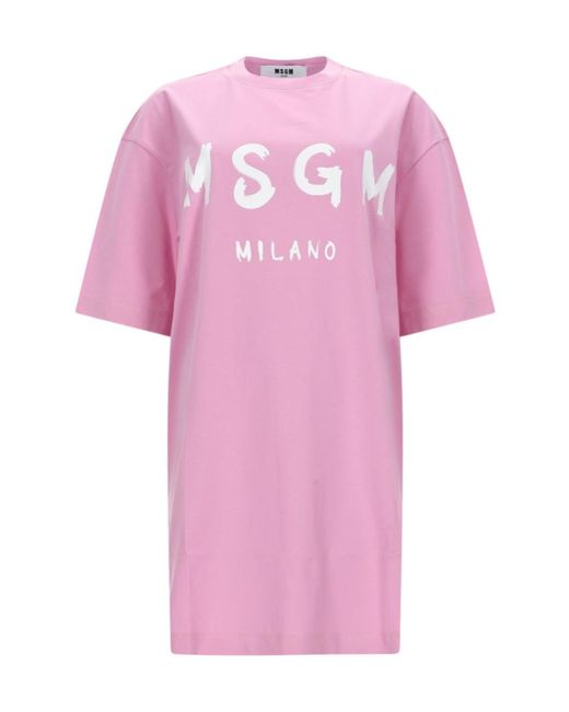 MSGM Pink Logo T-Shirt Dress