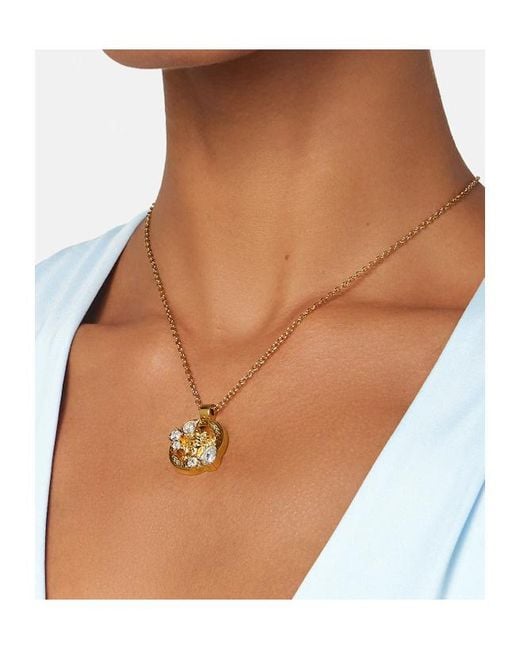 Versace Metallic Embellished Pendant Necklace