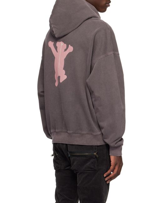 we11done Gray Logo-Print Cotton Hoodie for men