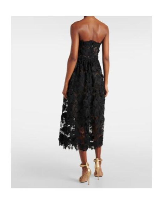 Oscar de la Renta Black Floral Lace Bustier Gown
