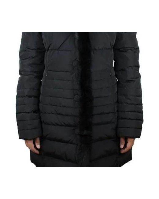 Armani Jeans Black Down Jacket With Hairy Collar Logo