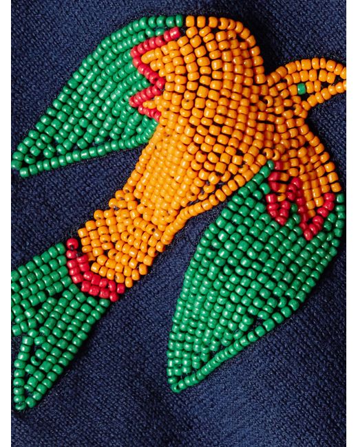 Mother Blue Bead-Embellished Wool Cardigan