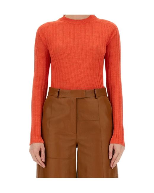 Alysi Red Crewneck Long-Sleeved Knitted Top