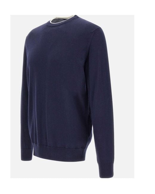Eleventy Blue Long Sleeved Ribbed-Knit Crewneck Jumper for men