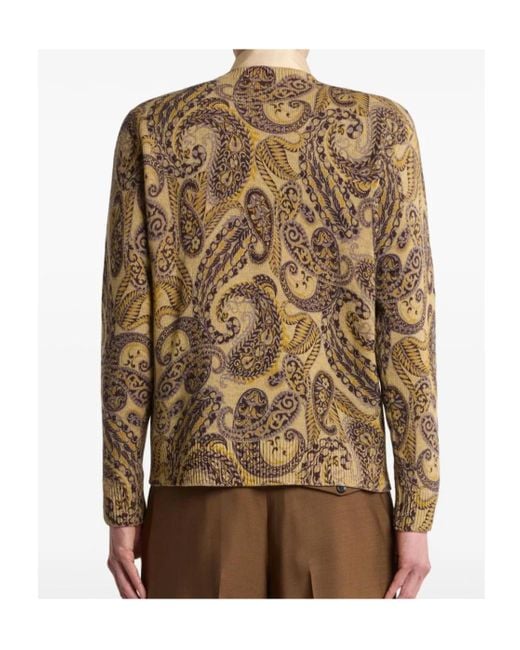 Etro Brown Paisley-Print Wool Sweater for men