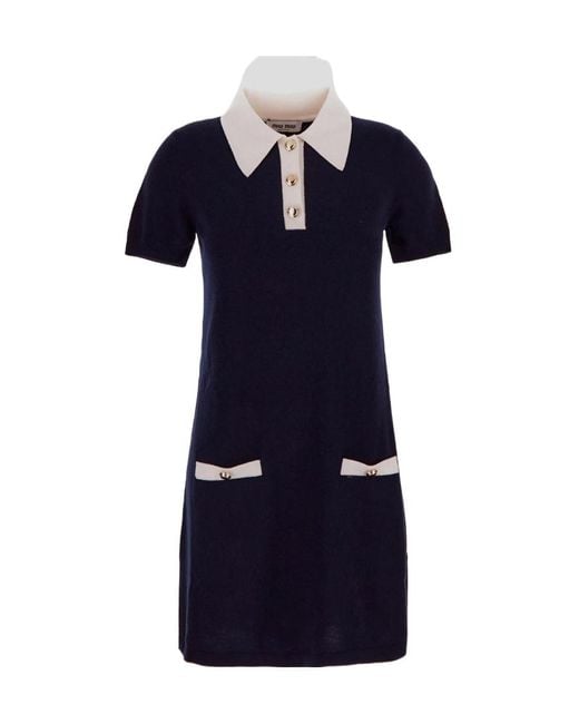 Miu Miu Blue Knitted Short-Sleeved Dress