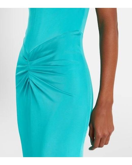 Carolina Herrera Blue Halterneck Ruched Jersey Gown