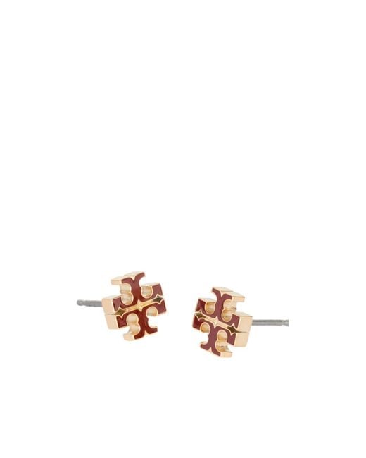 Tory Burch White Small Icon Enamel Stud Earrings