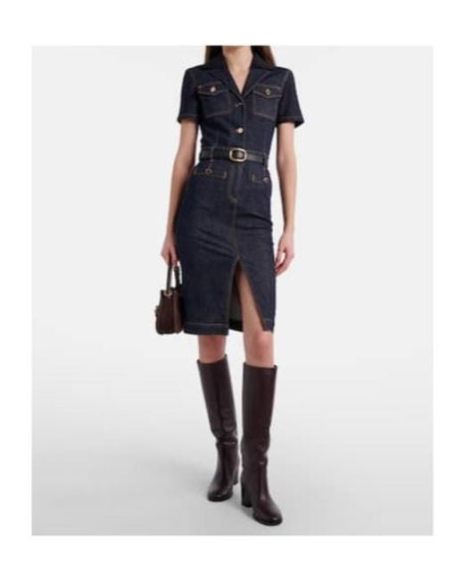 Self-Portrait Blue Belted Denim Midi Dress
