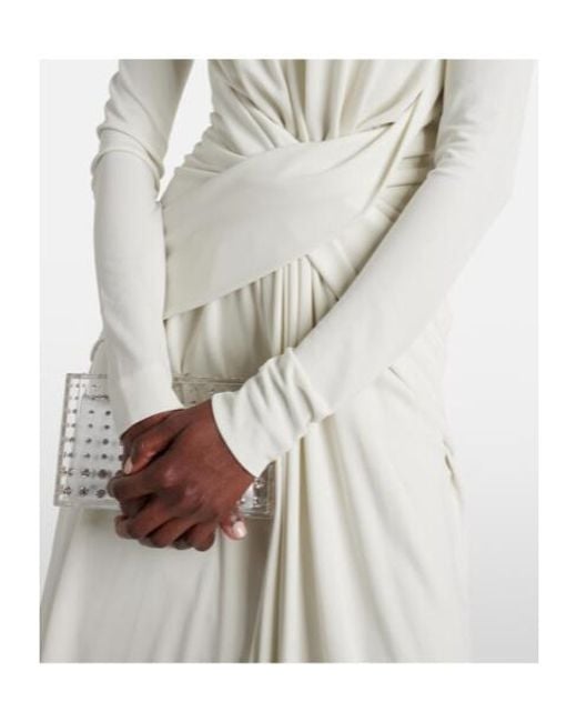 Elie Saab White Gathered Cutout Jersey Gown