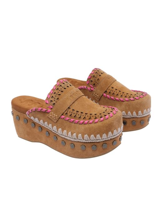 Mou Brown Slip-On Clog Mules