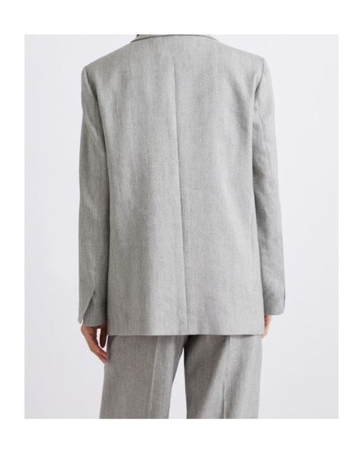 Marella Gray Stretch Linen-Blend Grisaille Blazer
